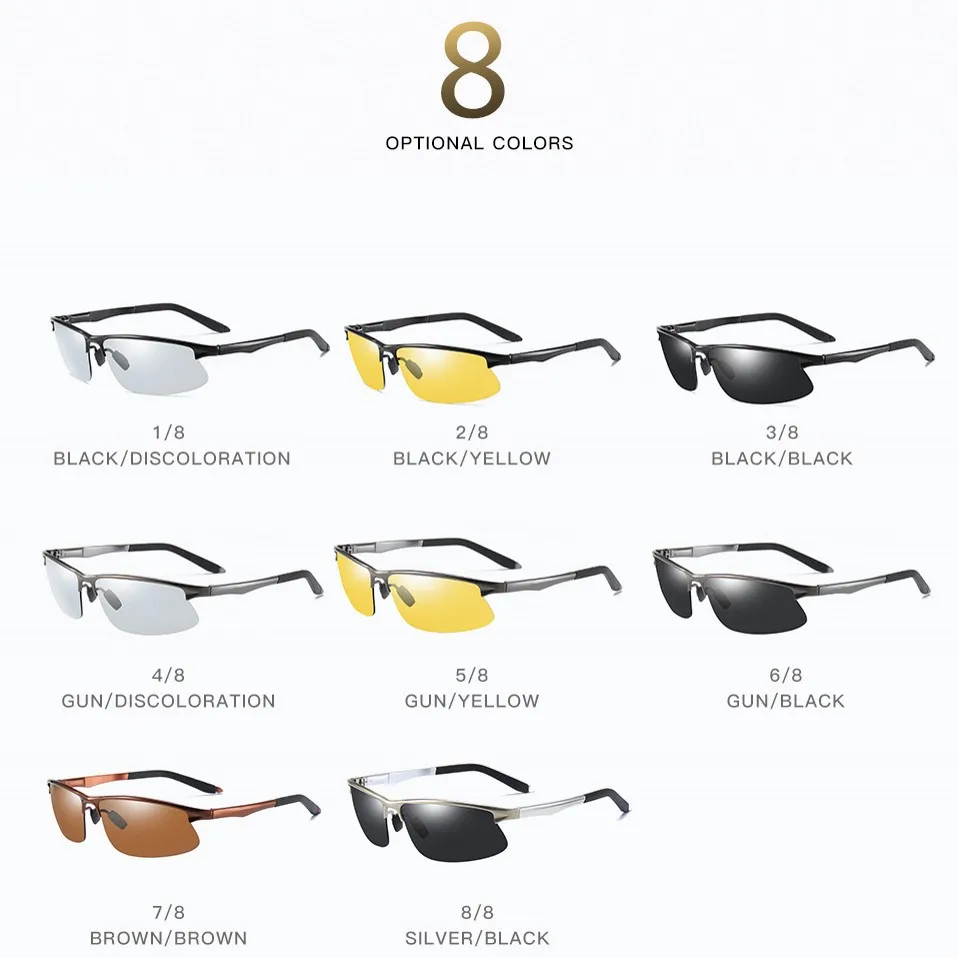 

Men Polarized Sunglasses Classic Vintage Brand Aluminum Semi-Rimless Sun glasses Photochromic UV400 Lens Driving Shades For Men