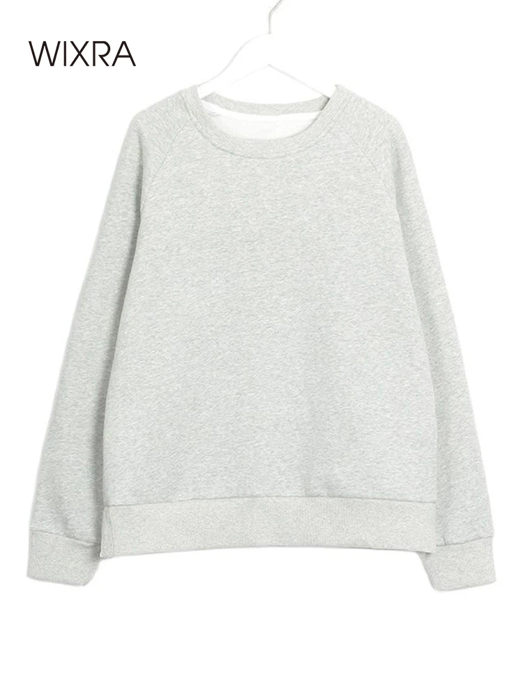 

Wixra Womens Basic Soft Cozy Sweatshirts Loose Cotton Pullovers Long Sleeve 2021 Spring New Casual Street Wear Tops