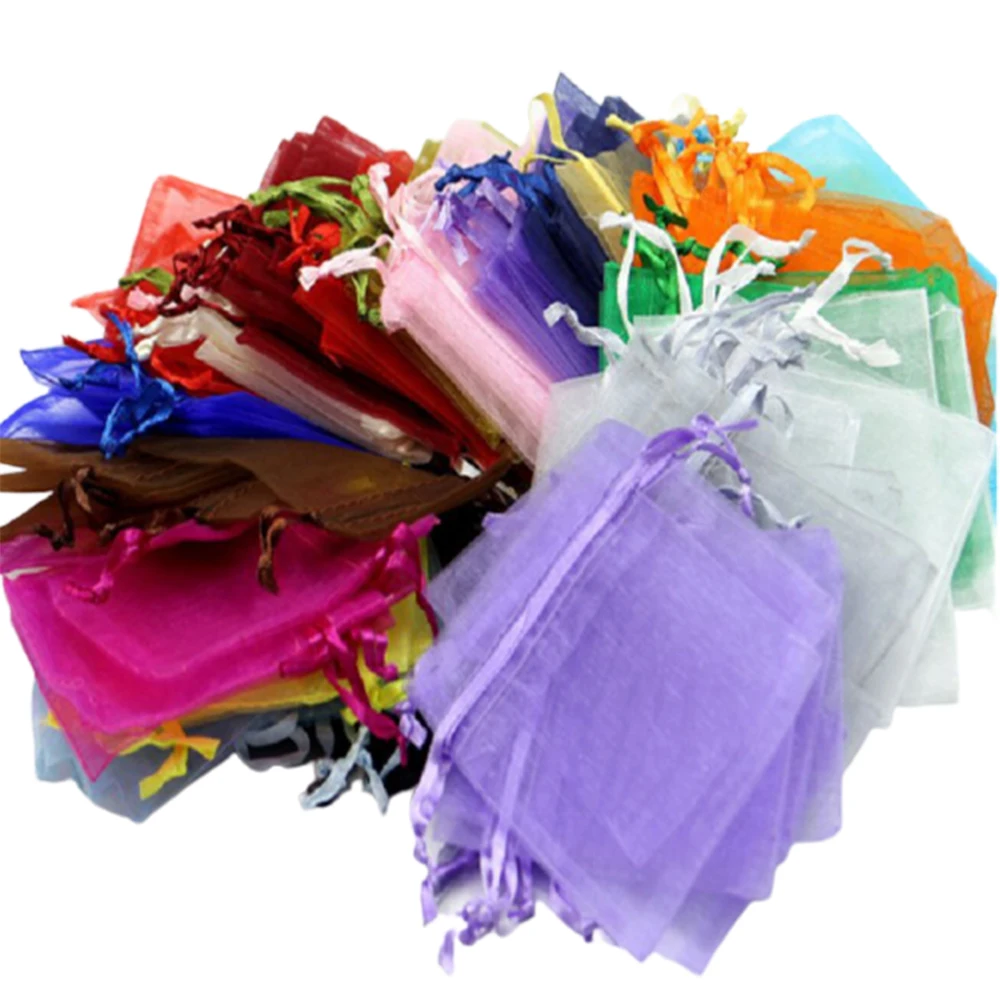 

100 шт. подарочные мешочки из органзы со шнурком, прозрачный чехол мешочек, мешочки для украшений, мешочки из органзы для вечерние НКИ, свадьб...