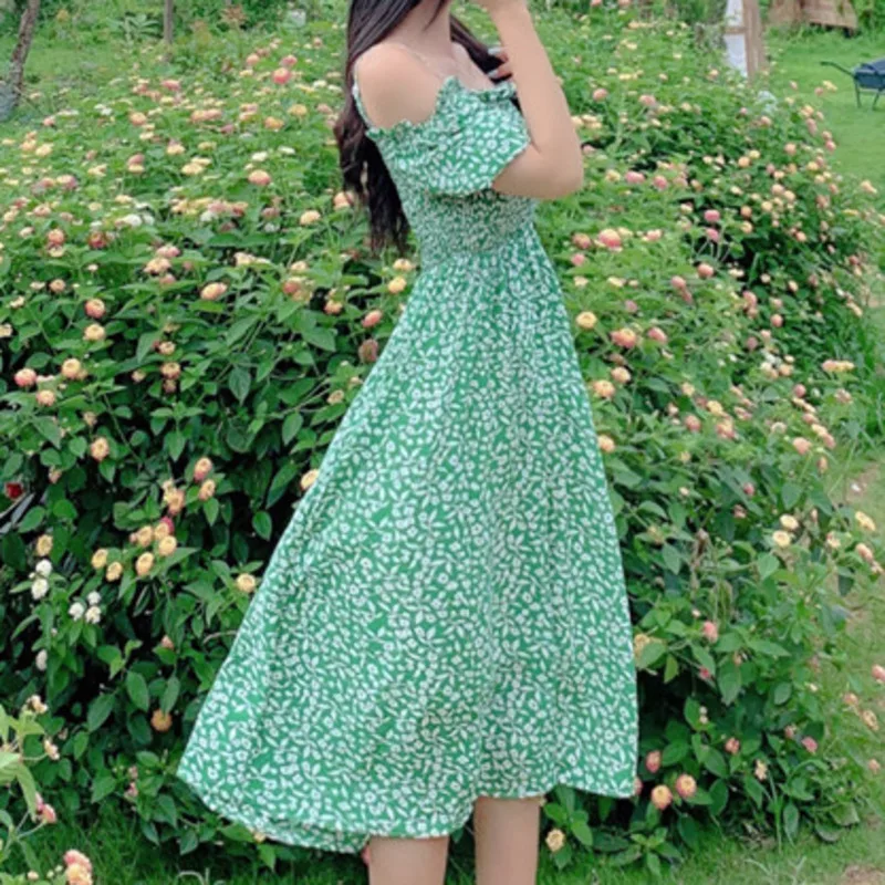 

Fashion Off Shoulder Print Boho Midi Dress Summer Women Sexy Short Sleeve Beach Holiday Chiffon Dress Vestidos Mujer Verano 2021