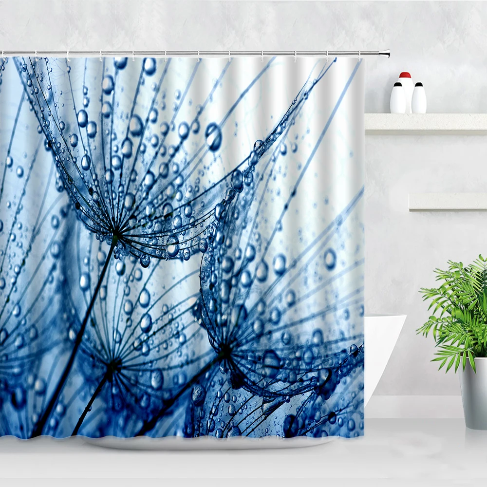 

Water Drop Blue Dandelion Waterproof Bathroom Hanging Curtain Flowers Plant Rural Scenery Modern Home Decor Shower Curtains Sets