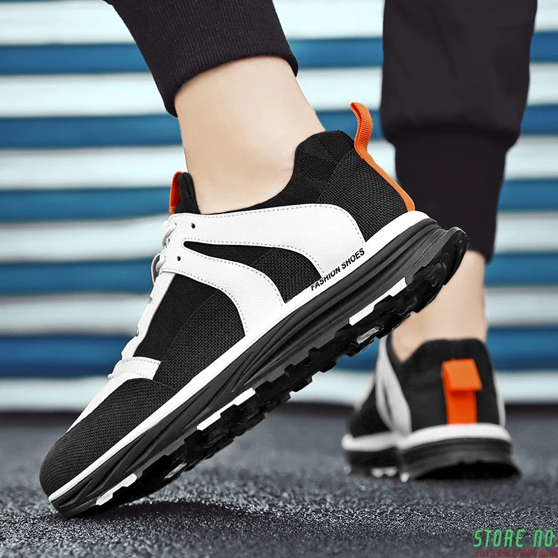 Черный белый цвет Мужские кроссовки 9908 светильник со шнуровкой из дышащей ткани