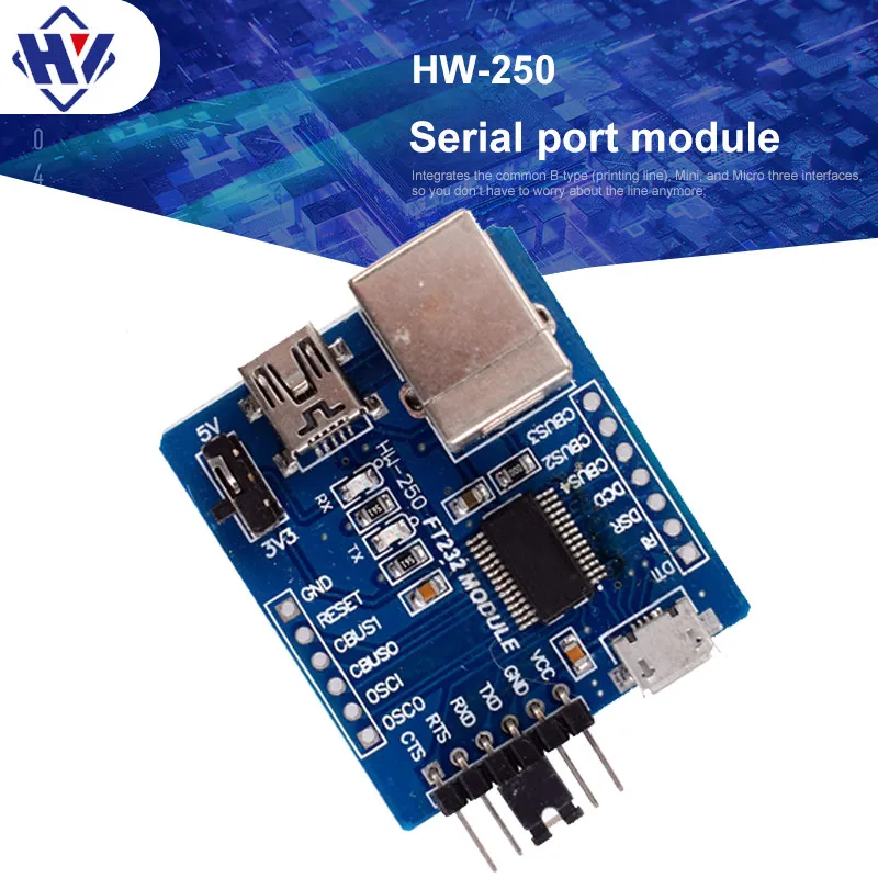 

FT232RL USB To Serial 3 Port Module Type B/ MINI USB/ Micro USB To UART Support for XP/ WIN7/ WIN8/ 32/64 Bit System for Arduino