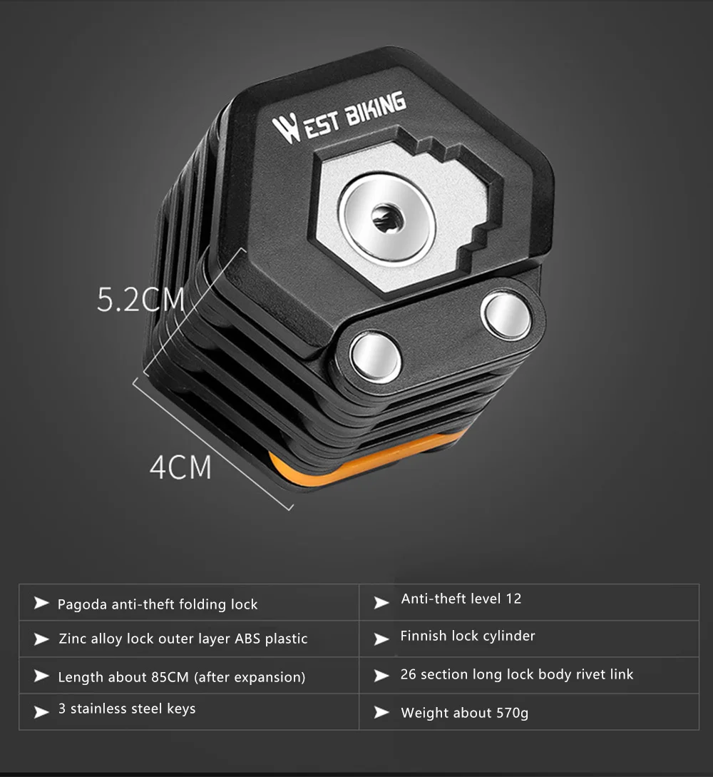 Замок цепи велосипеда с ключами Противоугонный складной замок сплав сильный