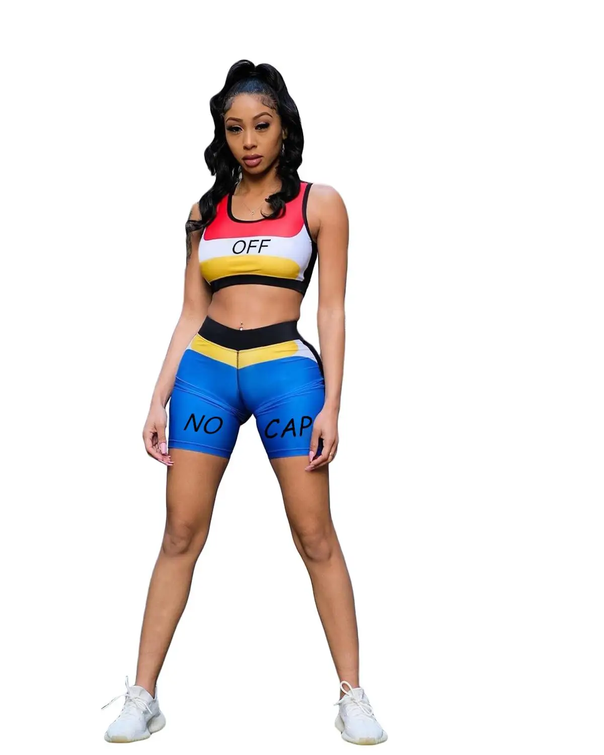 

Blue/Red Patchwork Matching Sets Women Fleece Loose Shorts Elastic High Waist Outfit Sleeveless Crop Top Casual Set