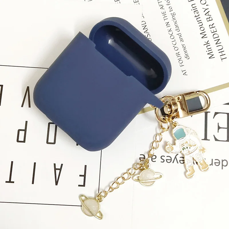 High Quality Blue Роскошный силиконовый чехол с космическим космонавтом для Apple Airpods 1, 2, чехол для аксессуаров, защитный чехол, чехол для наушников, брелок - Цвет: High Quality Blue