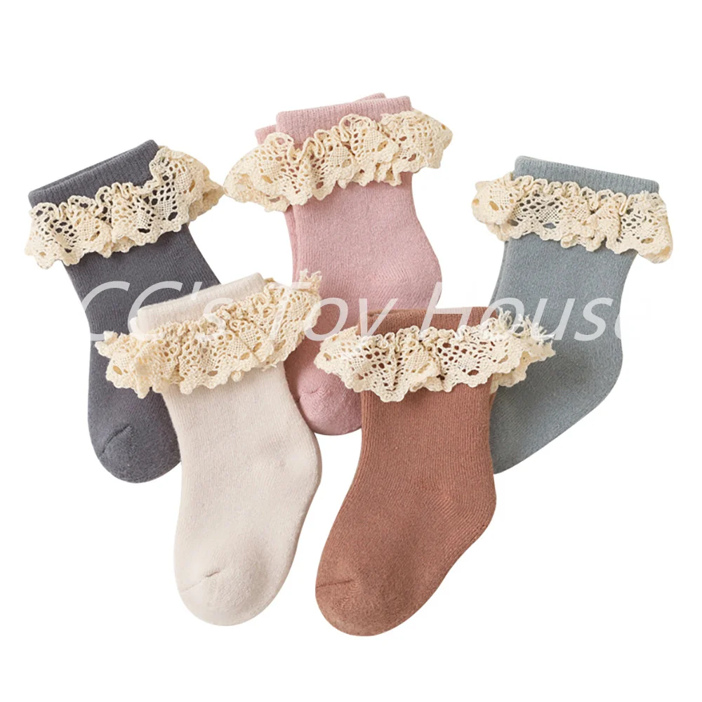 

1 Pair 0 to 5Y Autumn Winter Baby Socks Solid Color Infant Baby Floor Socks Soft Cotton Anti-slip Socks For Baby Girls