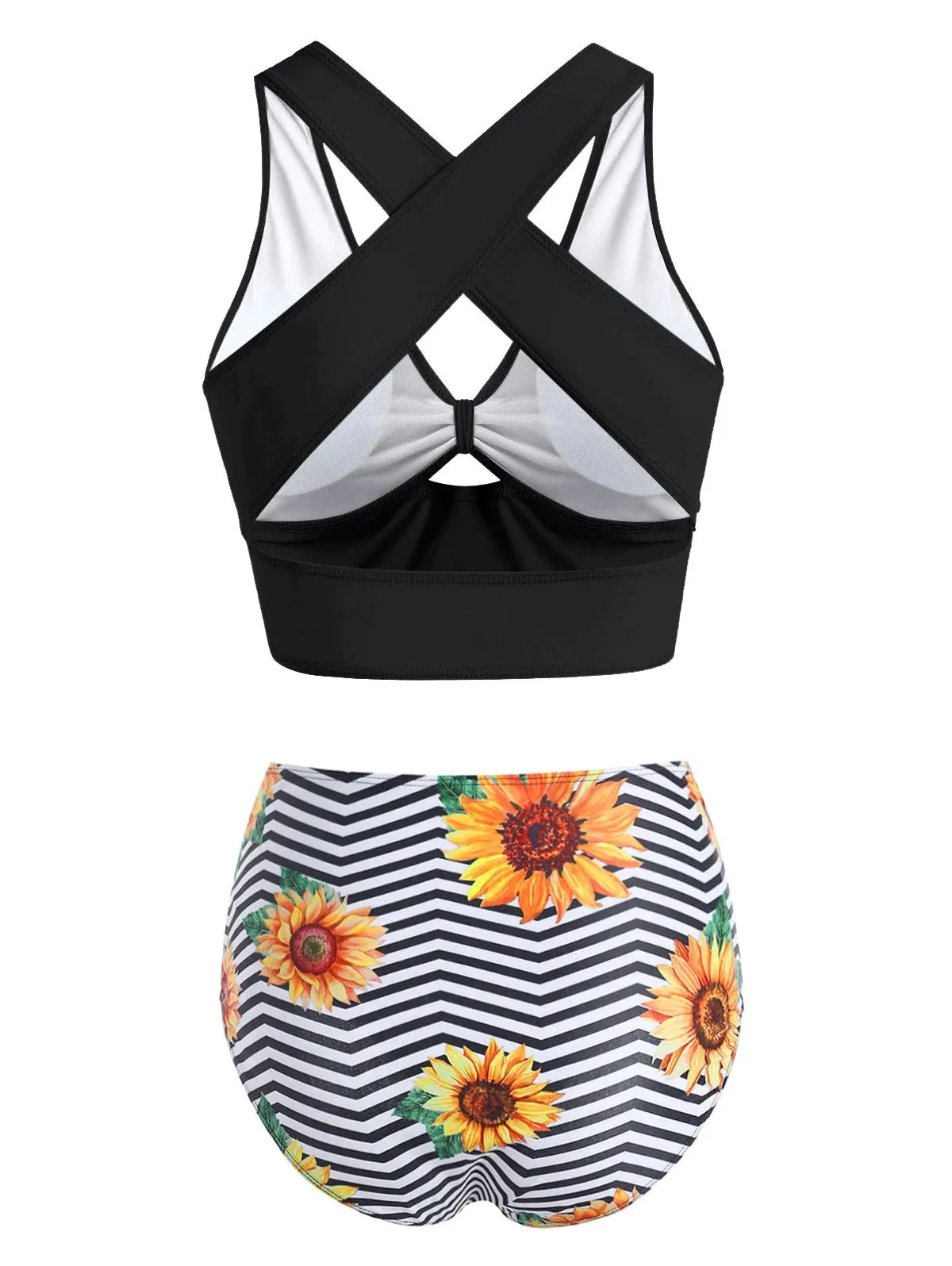 

2021 Women Sunflower Print Bikini Set Push Up Swimsuit Bathing Suits Brazilian Swimwear High Waist Swimsuit #9