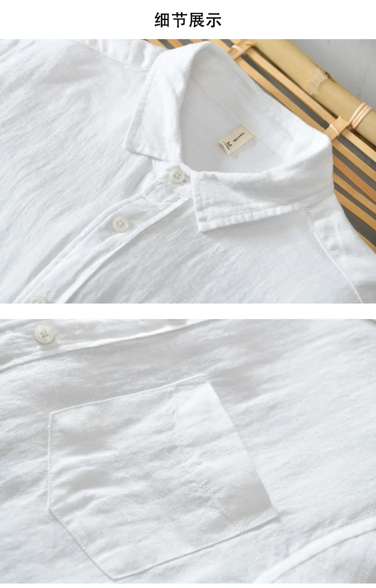 

Pure Linen Shirts for Men Long Sleeve Casual Turn-down Collar Basic Classic Tops Male Fashion Solid Color Retro Clothing 2021
