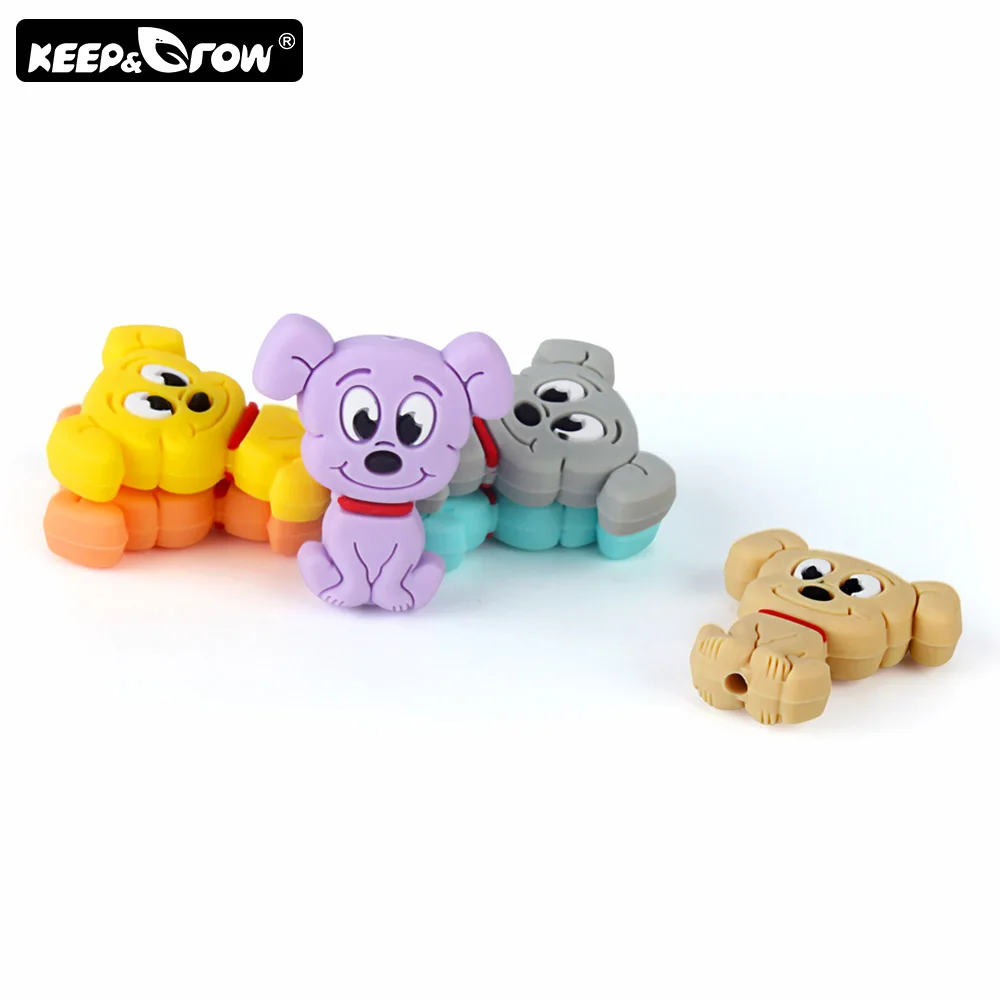 Keep&Grow 5pcs Cute Cartoon Dog Silicone Beads Food Grade Baby Teethers Silicone Teething Beads DIY Teething Toys Accessories