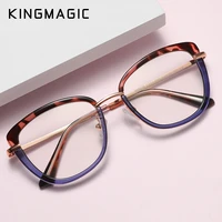 kingmagic spring hinge fashion metal frame women cat eye optical frames anti blue light computer glasses