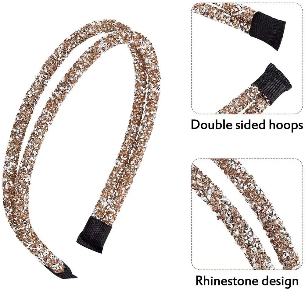Lystrfac блестящие стразы повязки на голову модные двухрядные обручи для волос