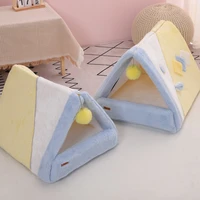 teepee deep sleep winter cat bed triangle collapsible warm cat sleeping bag puppy house pet supplies washable pads coussin chat