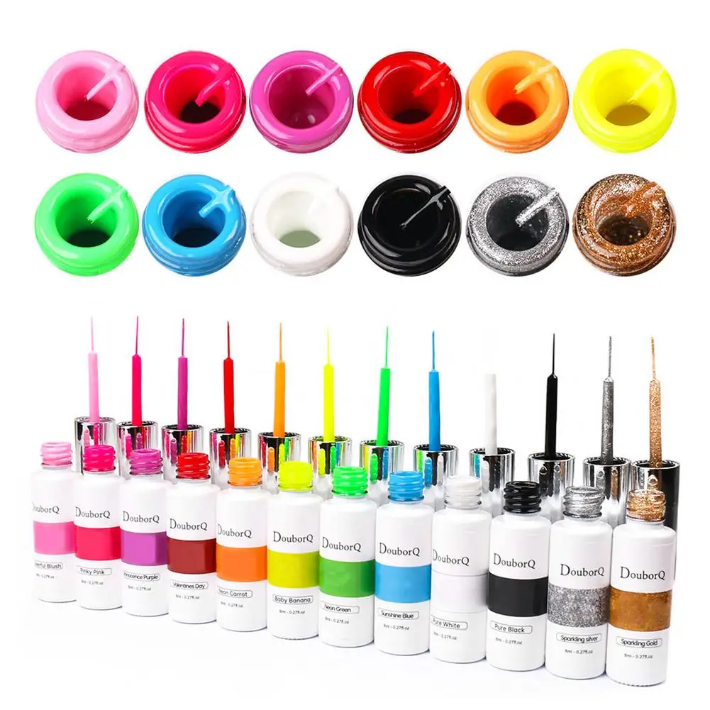 

Painted Gel Nail Set Stylish Nail Art Gel Liner Painting Polish Set LED Gel 12 Colors Liner Gel For Nail Art Design