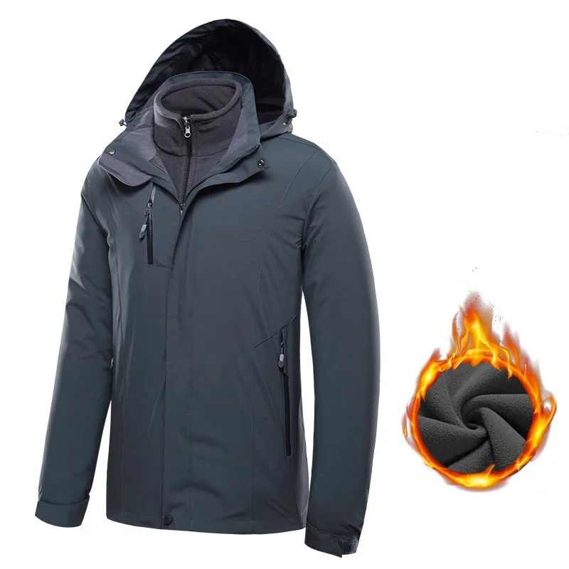 Новая трехв одная куртка для лыжных и пеших прогулок для мужчин и женщин с водонепроницаемой и дышащей мембраной, двухчастный комплект плюс размера, ветрозащитный термофлис зимний костюм.