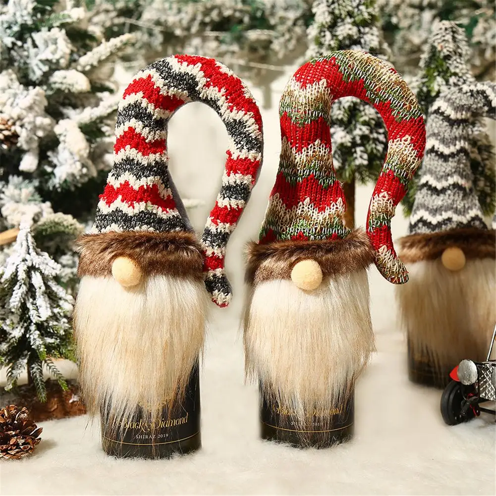 

2022 New Year Latest Gnome Faceless Wine Bottle Topper Cover Noel Christmas Decorations For Home Navidad 2021 Gift Dropshipping