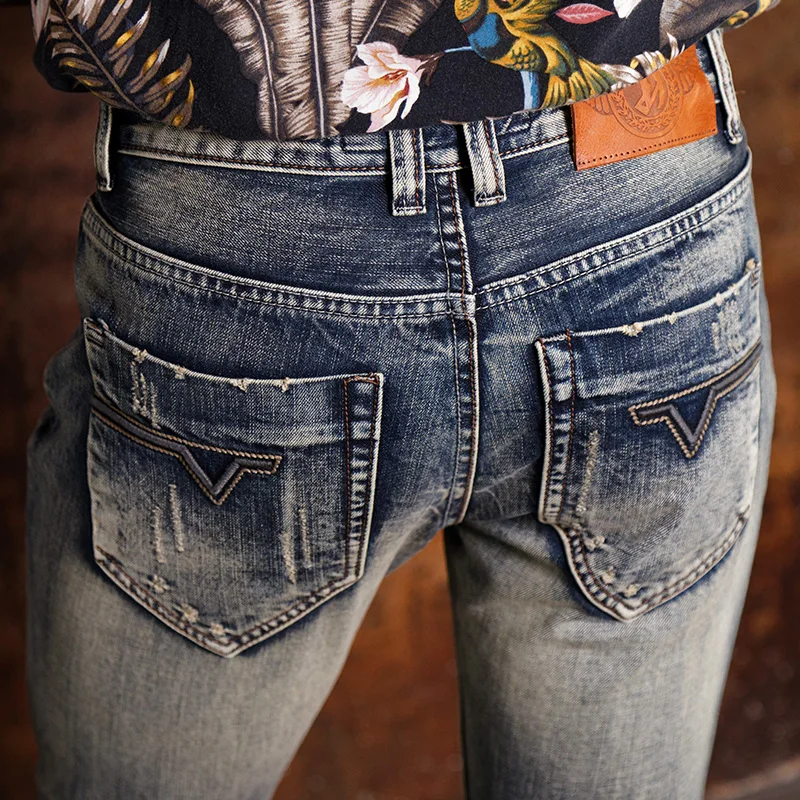 

Italian Style Fashion Men Jeans High Quality Retro Slim Fit Ripped Denim Trousers Streetwear Vintage Designer Hip Hop Long Pants