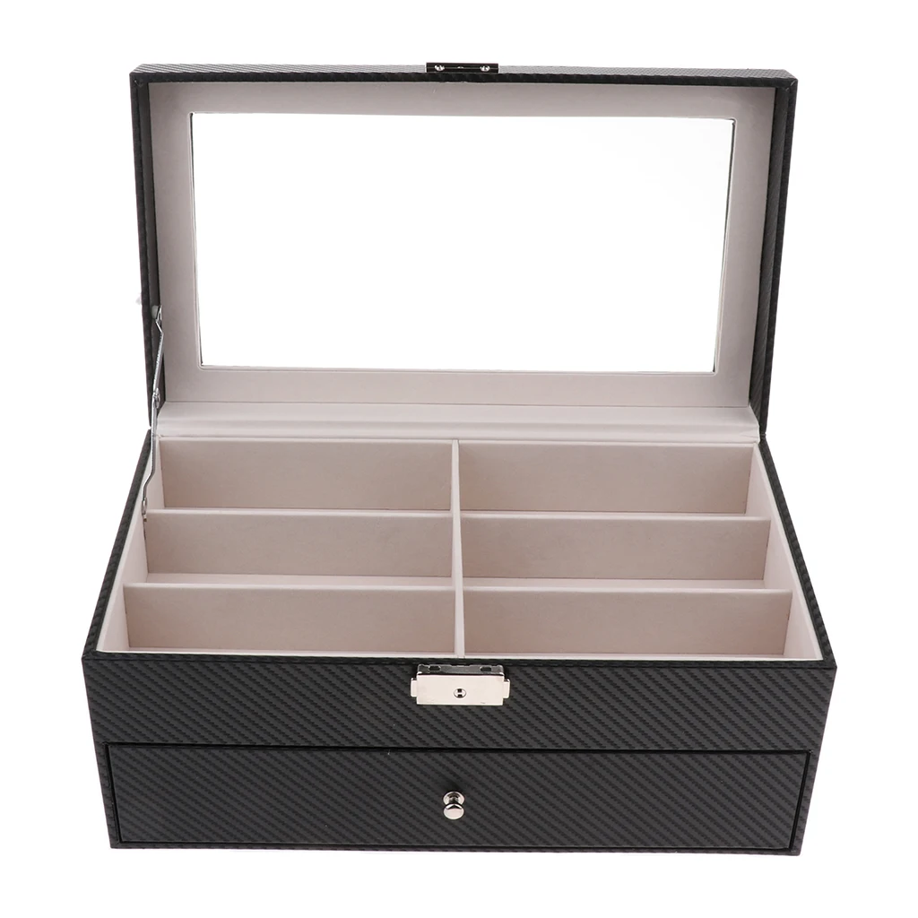 

2Layers Jewelry Watches Organizer Storage Case Box Eyeglasses Display Holder