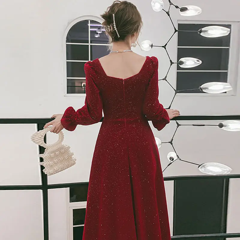 

Sequin Fairy Party Dress Women Spring Elegant Vintage Retro Midi Dress Female French Designer Korean One-piece Dress Women 2021