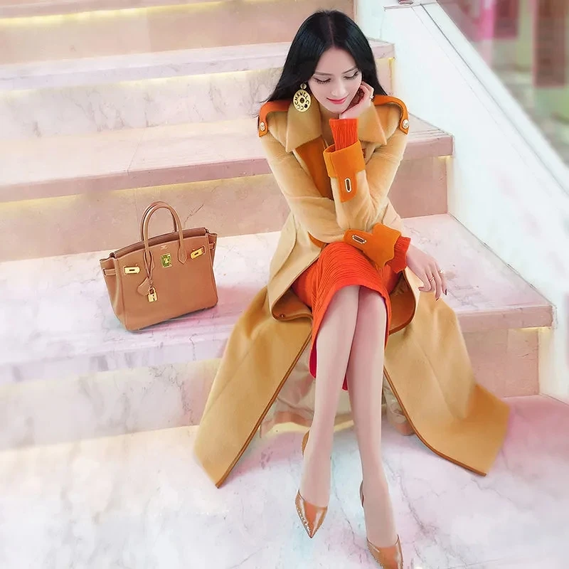 

Женское осенне-зимнее пальто-пуховик средней длины в западном стиле с длинными рукавами и прострочкой, 2021