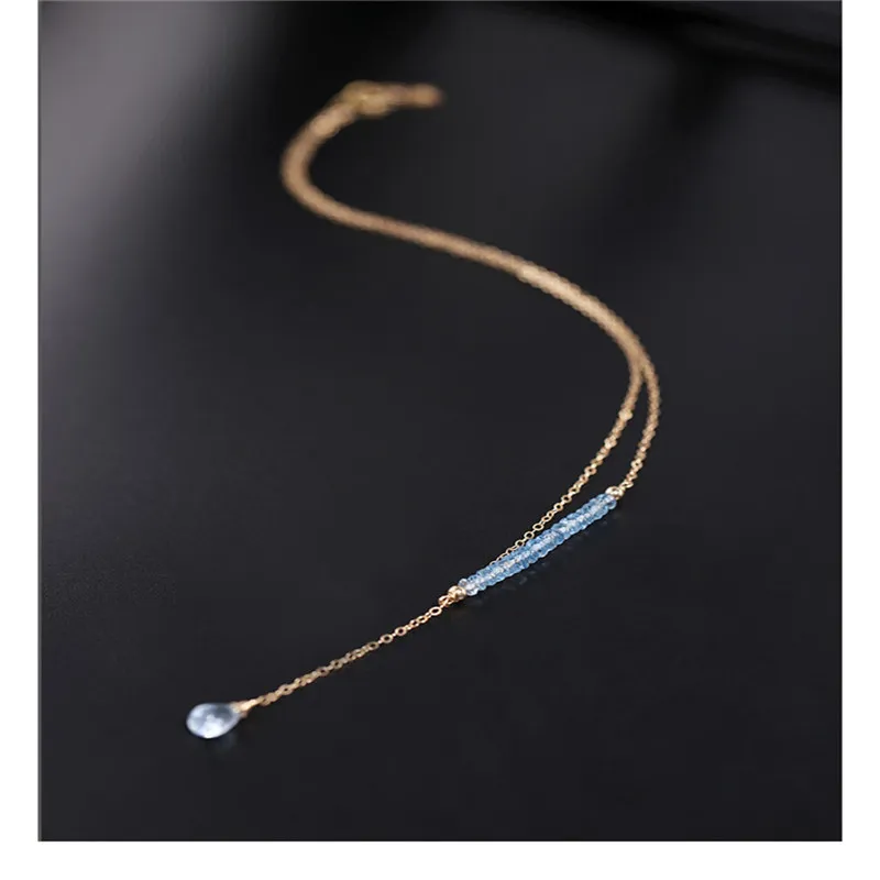 DAIMI Sky Blue Topaz Necklace Female gemstones Genuine Yellow 14K Gold Injection Pendant Gift | Украшения и аксессуары