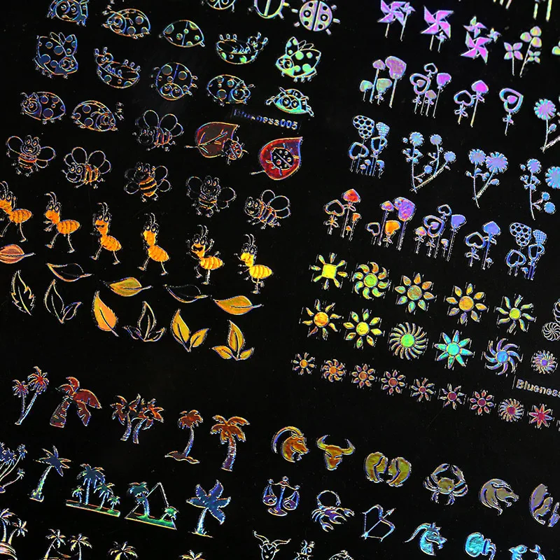 12 листов смешанного дизайна голографические Стикеры 3D на ногти Nail Art наклейки для украшения ногтей Клей слайдер 5,8*10 см