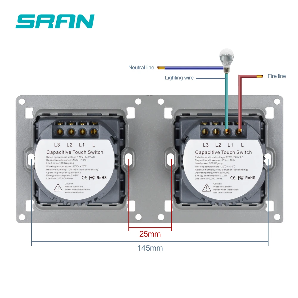 SRAN светильник переключатель Стекло панель роскошный сенсорный настенный