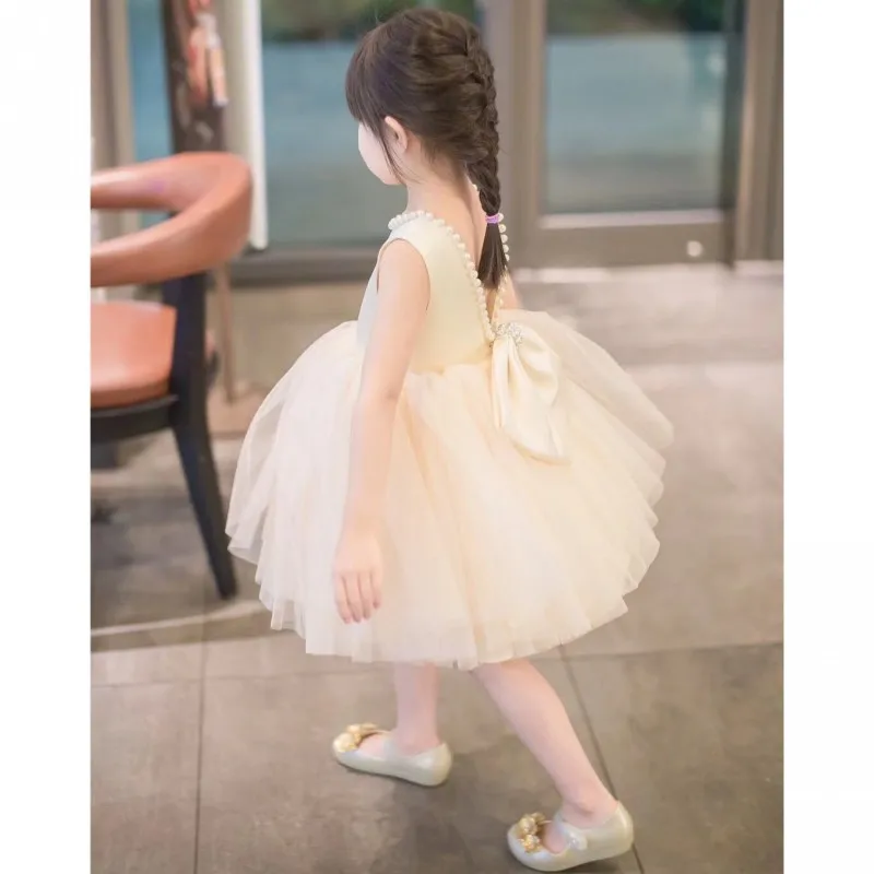 Платья для девочек из тюля цвета шампанского особых случаев платья с бисером