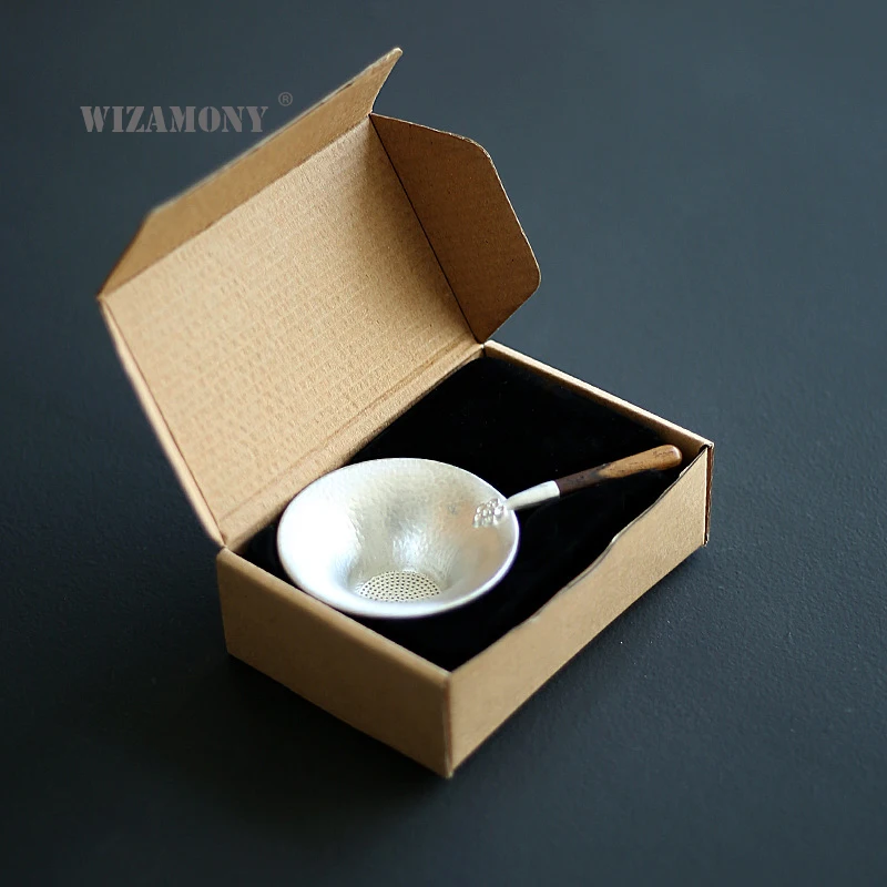 WIZAMONY Китайский Чайный фильтр ручной работы из чистого олова с черной ручкой