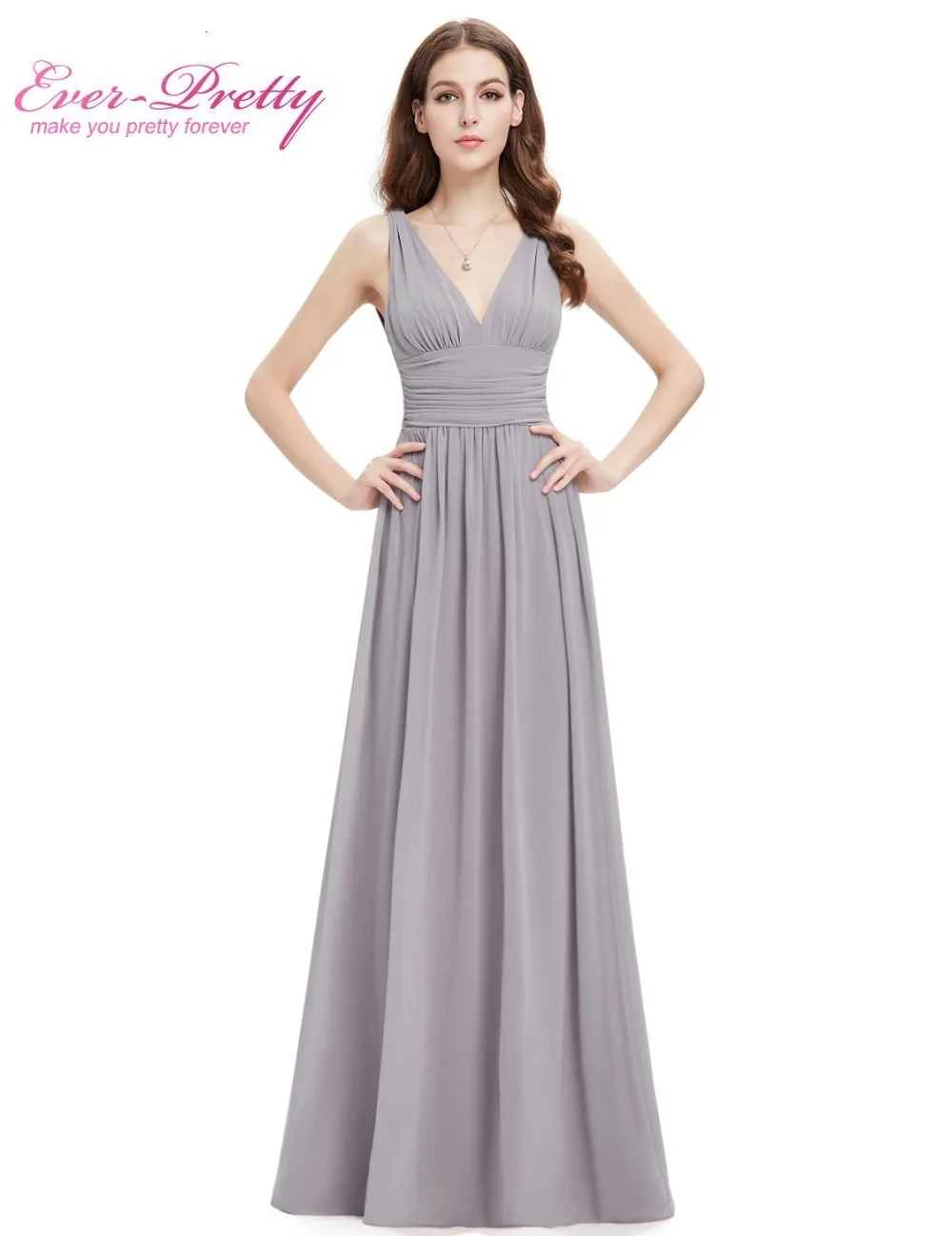 Vestido Fiesta Mujer Ever Pretty, длинное шифоновое свадебное платье трапециевидной формы с v-образным вырезом, элегантные королевские синие платья подружек невесты