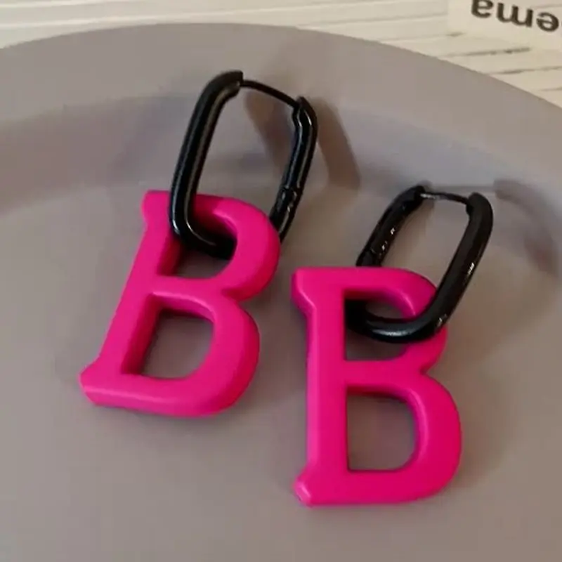

Cool Sweet Girl Necessities Rose Pink Letter B Drop Earrings Woman Rock Trend Ear Rings Party Date Boutique Jewelry Accessories