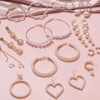 new korean pearl hoop earrings for women fashion statement big long round hanging dangle drop earring 2020 trendy female jewelry