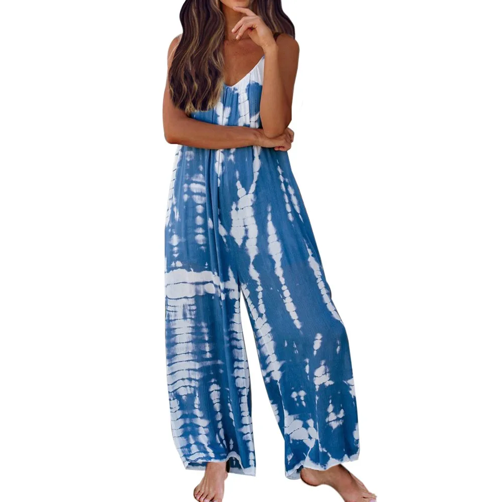 

2021 Women Tie-dye Jumpsuits Women Casual Loose Jumpsuit Overalls Fashion Women's Suspenders Sexy Wide-leg Jumpsuit