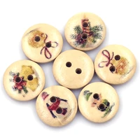 50pcs 15mm mixed round wood buttons christmas theme snowman tree deer pattern 2 holes for sewing needlework childrens sweater