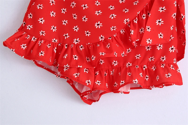 

Splend Moda 2021 Summer Chic Holiday Women Knotted Floral Printed Crop Top + Layered Ruffle Printed Culottes Zipper Fashion