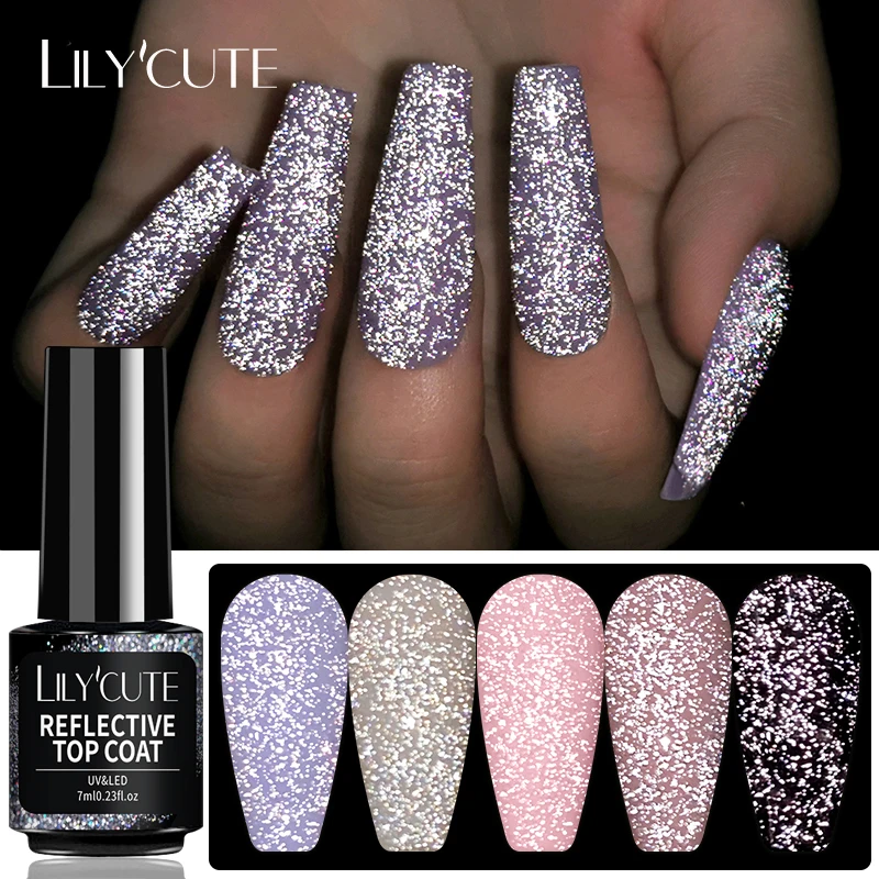 

LILYCUTE 2PCS 7ml Reflective Top Coat Glitter Semi Permanent Gel Nail Polish Sparkling UV Gel Varnishes Hybird Nail Art Design