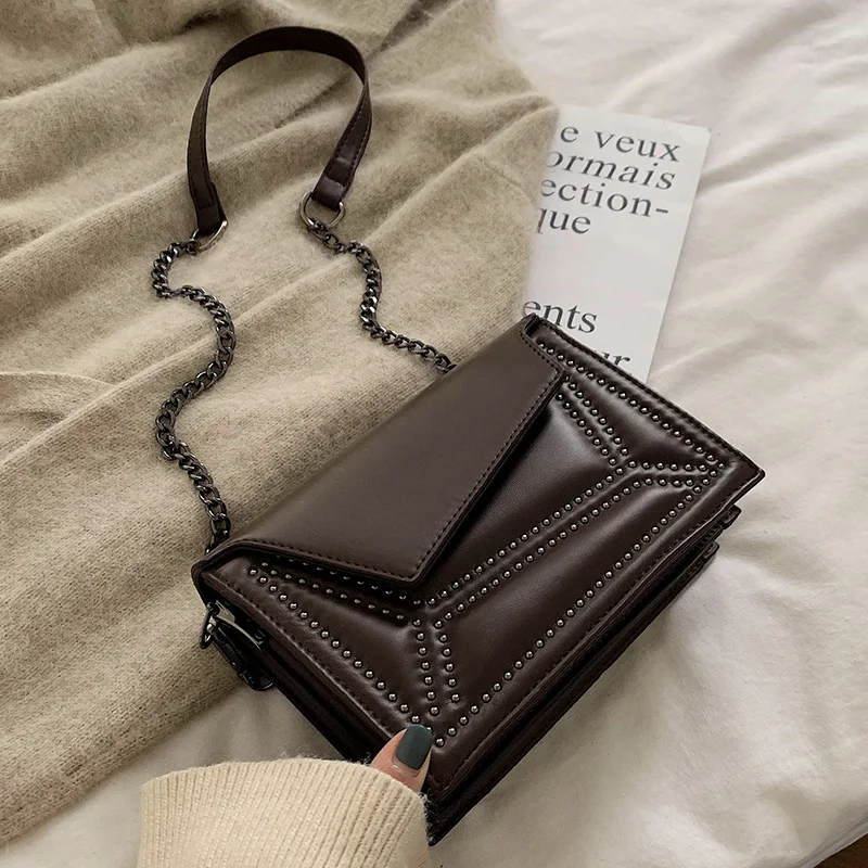 Винтажные женские сумки через плечо из искусственной кожи с заклепками и