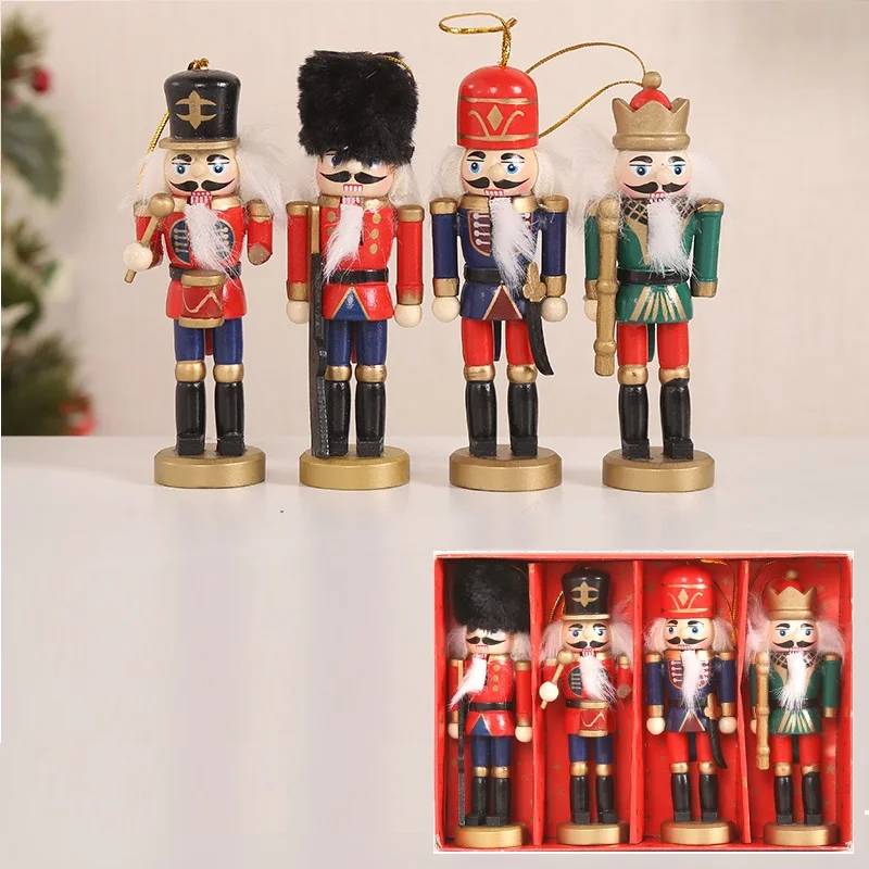 

4PCS/Set Wooden Doll Decor Handmade Christmas New Year Kids Gift Nutcracker Pendant Creative Tree Ornament