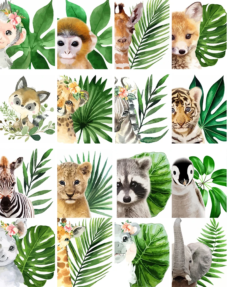 

Frame DIY Painting By Numbers Hand-Drawn Animals And leaves Series Oil Painting Unique Gift For Modern Home Decortion