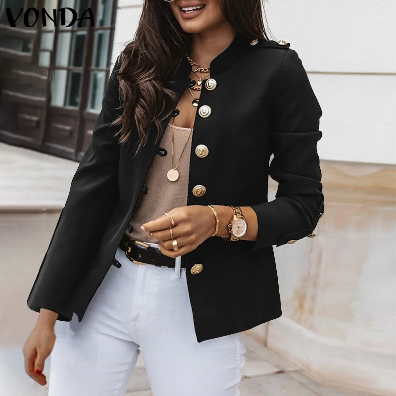 

Women Elegant Long Sleeve Solid Color Coats Button Up V Neck Suit Blazers S-5XL OL Style