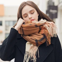 plaid wool scarf women with tassel winter warm shawl wraps 100 pure wool scarves echarpe femme fahsion scarf cashmere bufandas