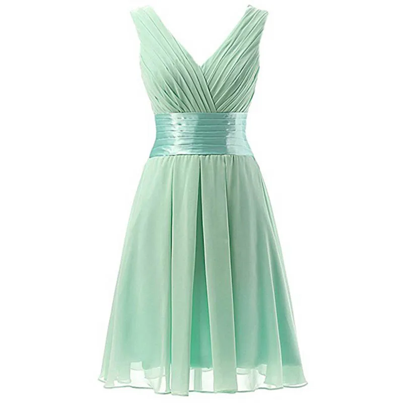 Простое ТРАПЕЦИЕВИДНОЕ ПЛАТЬЕ подружки невесты с v-образным вырезом длиной до