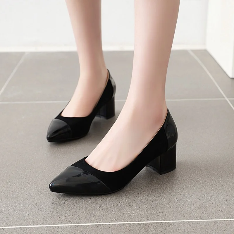 

Fanyuan heels Pointed Toe Pumps Thick Heel Women Shoes Party Mixed Color Shallow Mouth Casual Shoes Female Footwear Size 31-46