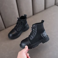 autumn and winter children genuine leather martin boots knitted princess short boots children shoes