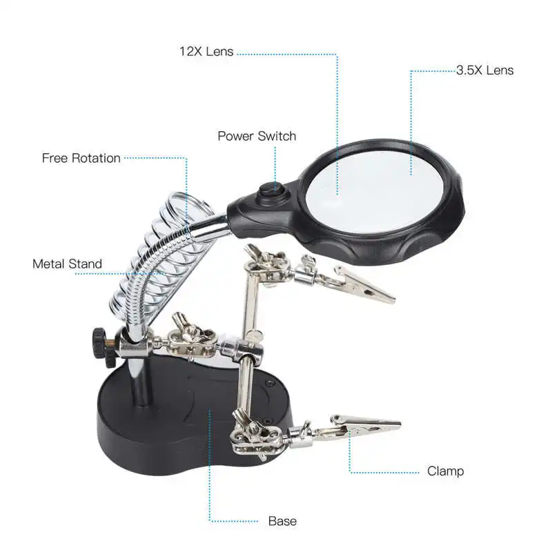 

TS100 Soldering Iron Soldering Station Magnifying Glass with Stand Magnifier Lamp LED Auxiliary Clamp Clip Soldering Station