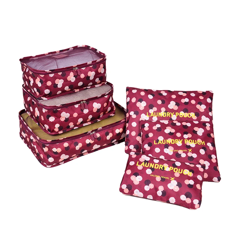 6 Pcs/Set Travel Package Leopard Pattern Dot Waterproof Oxford Portable Clothing Underwear Large Capacity Folding Bag Accessorie | Багаж и