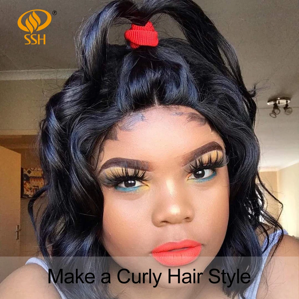 SSH Straight Short Bob Human Hair Wigs for Black Women Lace Part Brazilian Hair Wigs Remy Hair Middle Part Side For Brown Women