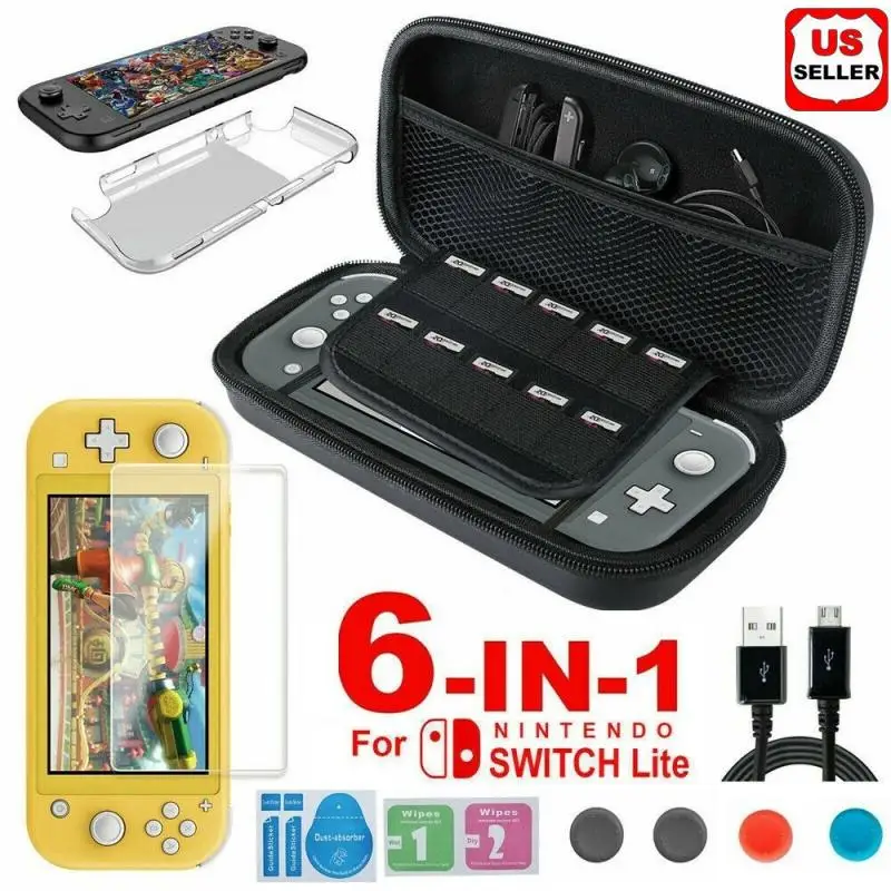 Набор аксессуаров для игр 6 в 1 черный серый Nin Tend Switch Lite чехол переноски +