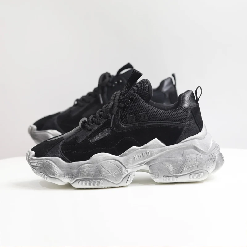 

Кожаные женские массивные кроссовки 2021, модные брендовые грязные женские шикарные кроссовки на платформе, повседневная женская обувь