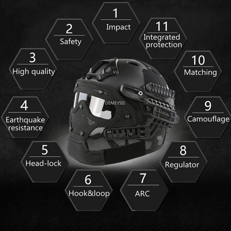 Военный Тактический защитный шлем на все лицо с очками для страйкбола пейнтбола